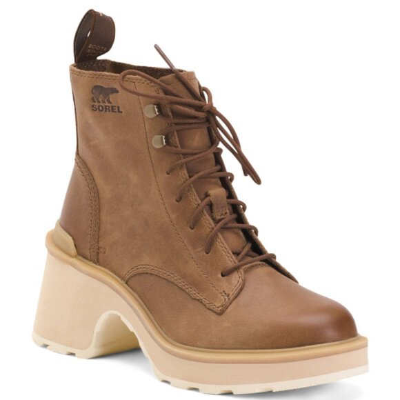 NEW SOREL Leather Hi Line Heel Lace Boots umber for women 563tn - Picture 8 of 10